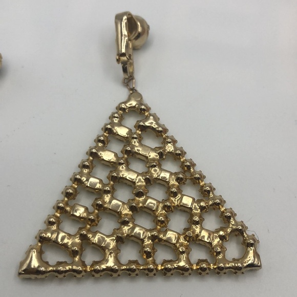 Stunning Sparkling Earrings Vintage Gold Tone Green, Clear - Picture 9 of 10